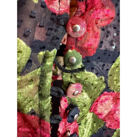 NWT The Kooples Red & Black Floral Silk-Blend Peplum Blouse Size 8 - Picture 8 of 9